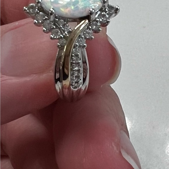 Opal 10K Gold and Sterling Diamond Pendant and Ring - Picture 6 of 9